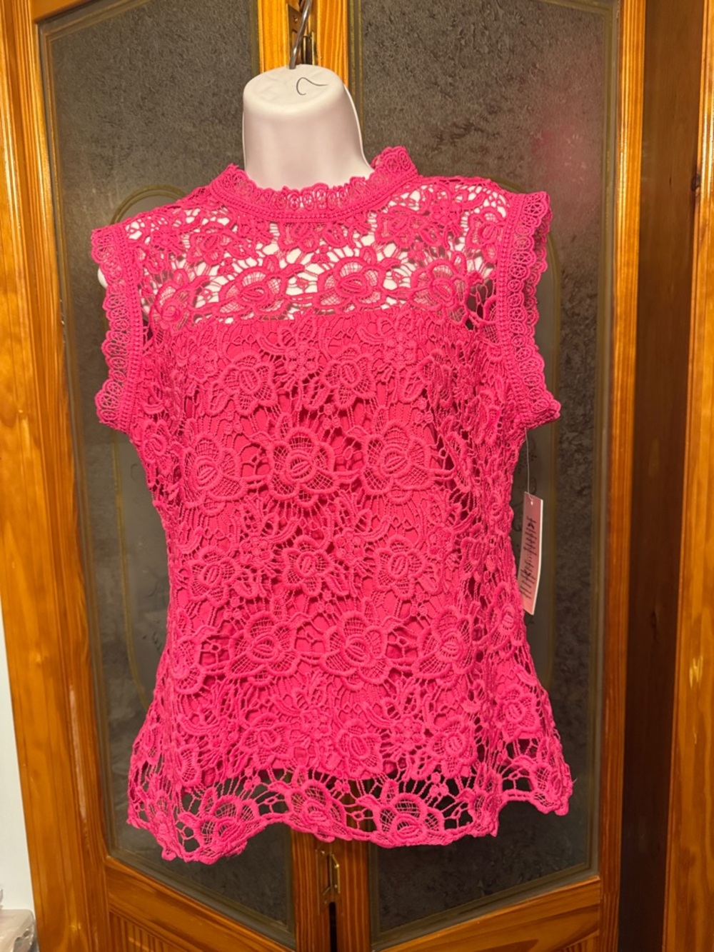 Nanette Lepore Vibrant Hot Pink Crochet Lace Sleeveless Top